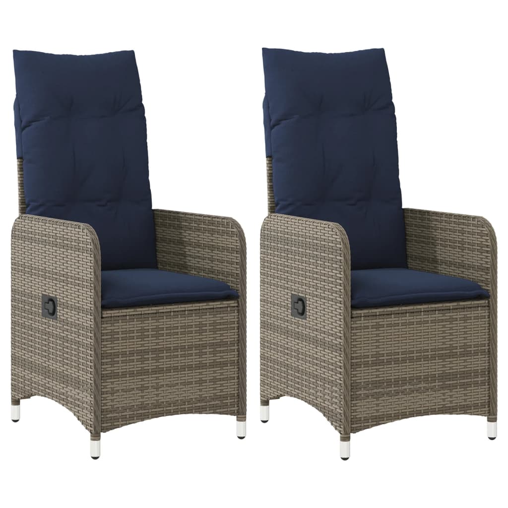 Sedie da giardino reclinabili 2 pz con cuscini grigie in polyrattan