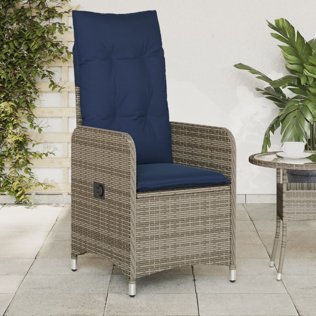 Sedie da giardino reclinabili 2 pz con cuscini grigie in polyrattan
