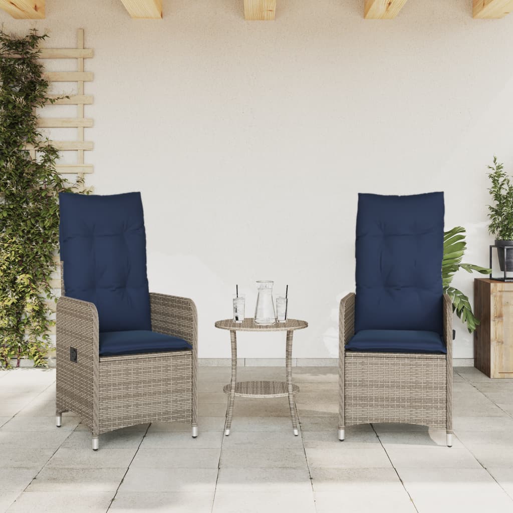 Sedie da giardino reclinabili 2 pz con tavolo grigio in polyrattan