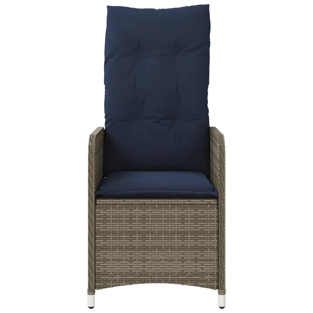 Sedie da giardino reclinabili 2 pz con tavolo grigio in polyrattan