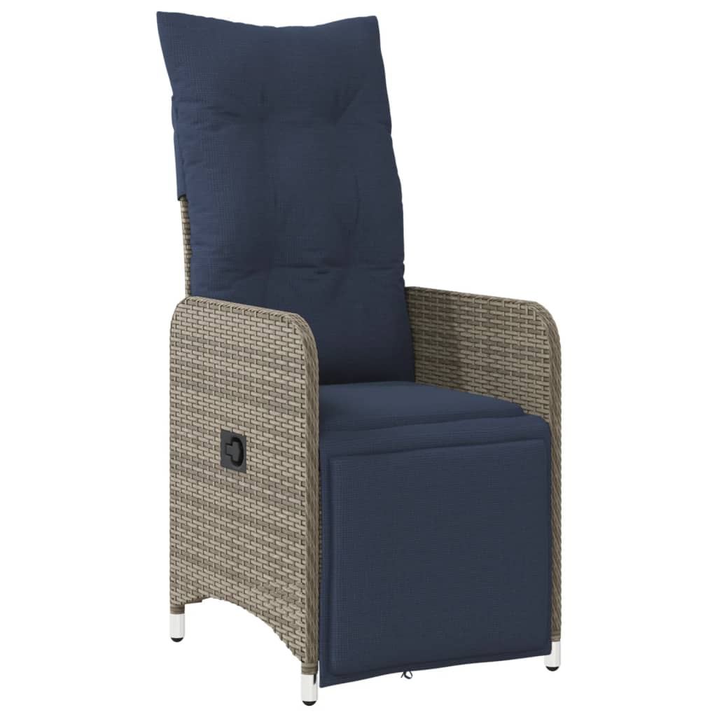 Sedia da giardino reclinabile con cuscini grigia in polyrattan