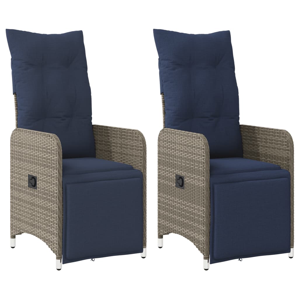 Sedie da giardino reclinabili 2 pz con cuscini grigie in polyrattan