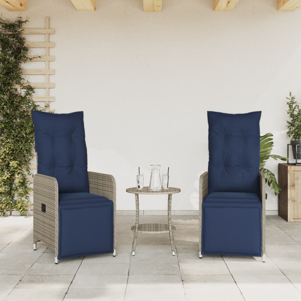 Sedie da giardino reclinabili 2 pz con cuscini grigie in polyrattan