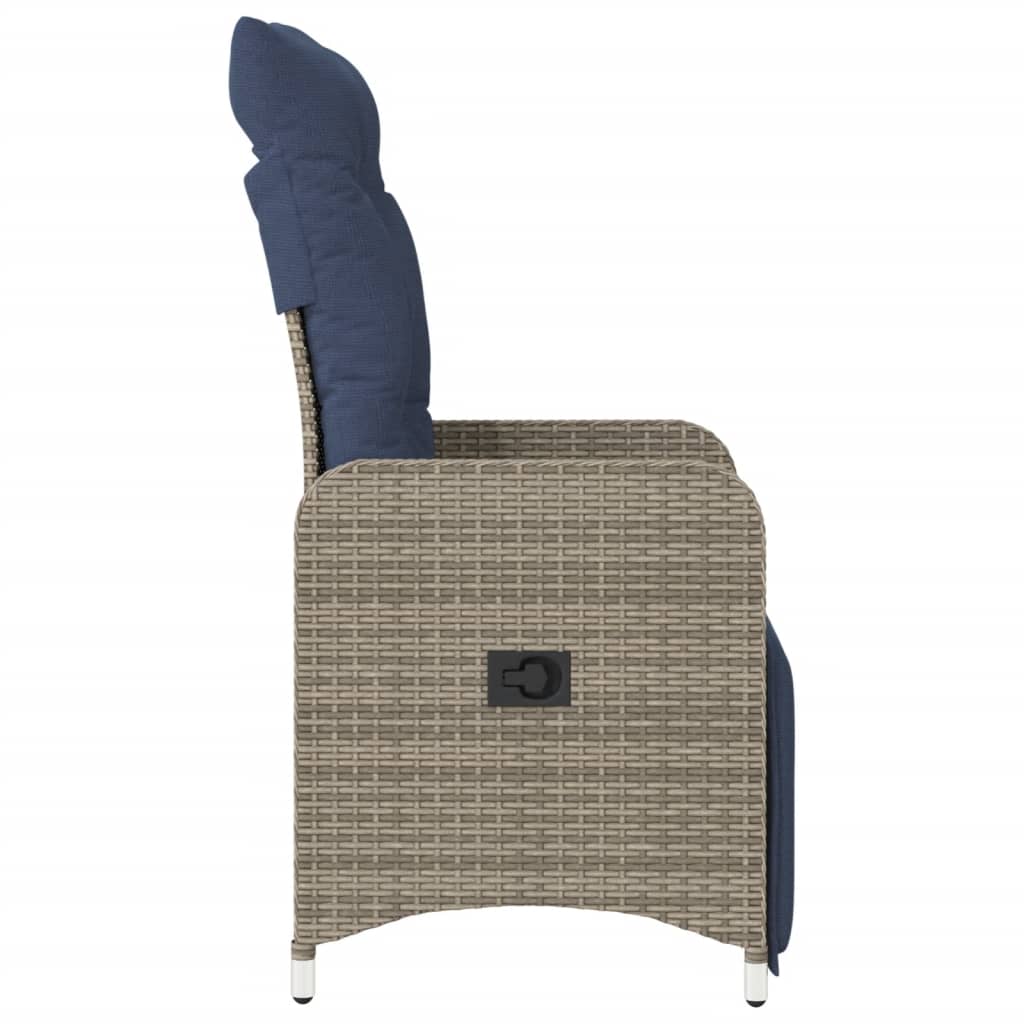 Sedie da giardino reclinabili 2 pz con cuscini grigie in polyrattan