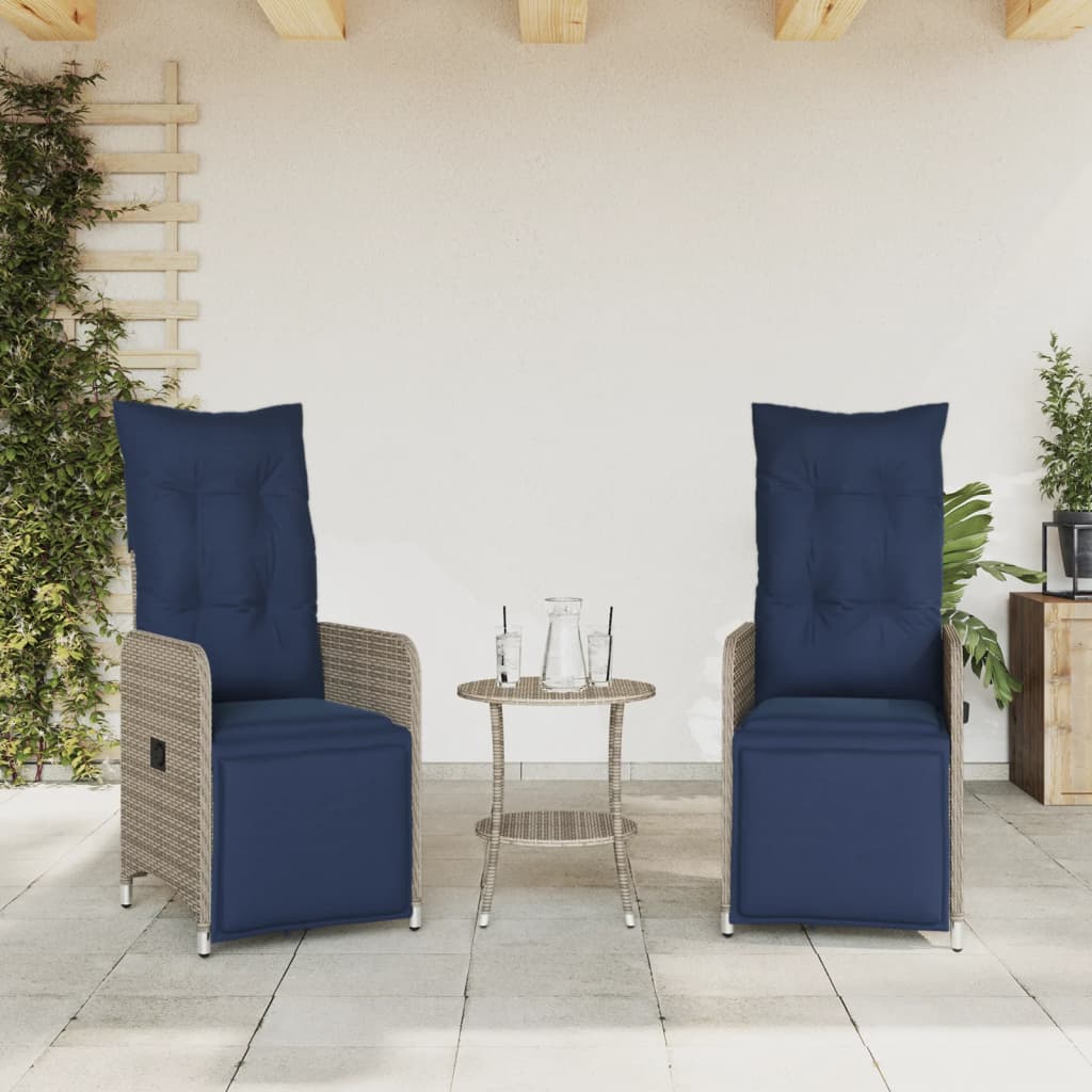 Sedie da giardino reclinabili 2 pz con tavolo grigio in polyrattan