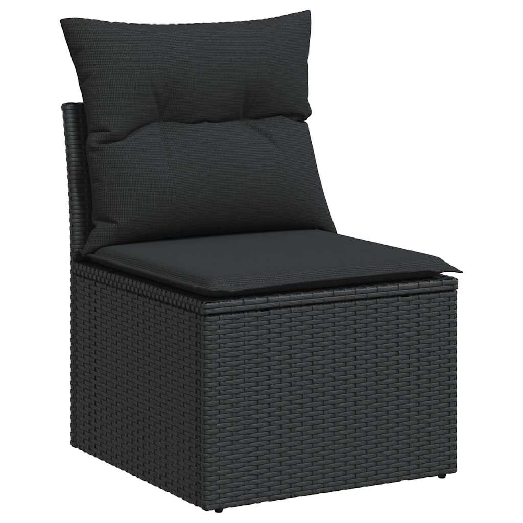 Divano Giardino Senza Braccioli con Cuscini Nero in Polyrattan - homemem39