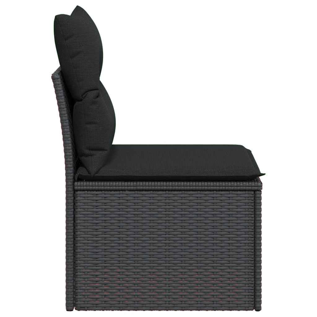 Divano Giardino Senza Braccioli con Cuscini Nero in Polyrattan - homemem39
