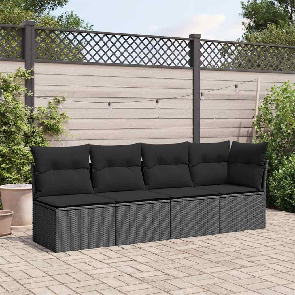 Divano da giardino con cuscini 4 posti nero in polyrattan | homemem39