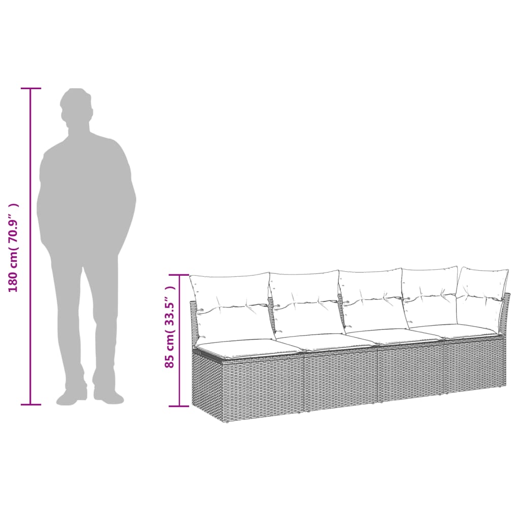 Divano da Giardino con Cuscini a 4 Posti Nero in Polyrattan - homemem39