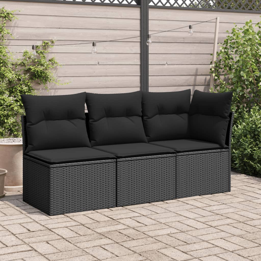 Sedia da Giardino Senza Braccioli con Cuscini Nera Polyrattan - homemem39