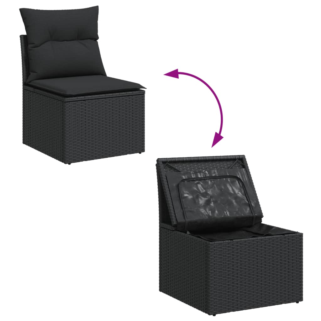 Sedia da Giardino Senza Braccioli con Cuscini Nera Polyrattan - homemem39