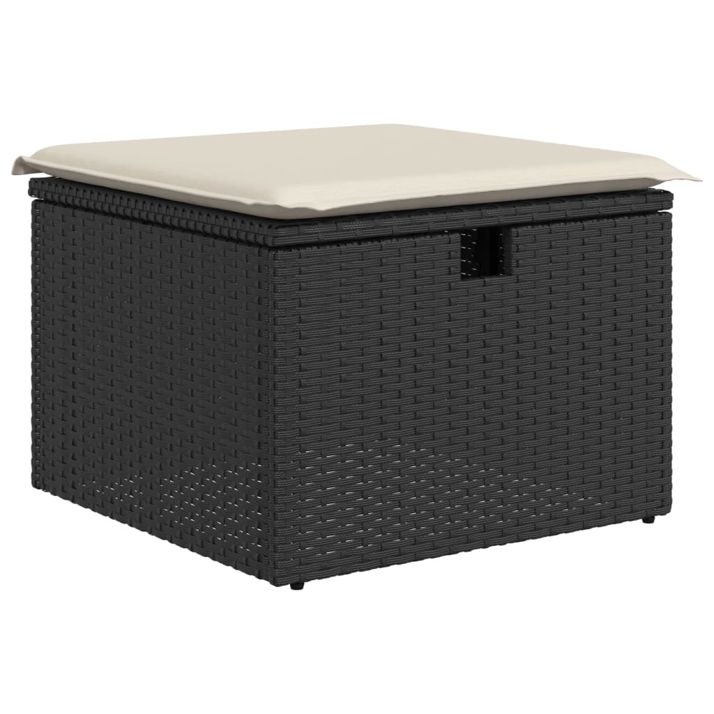 Sgabello Giardino con Cuscino Nero 55x55x37 cm in Polyrattan - homemem39