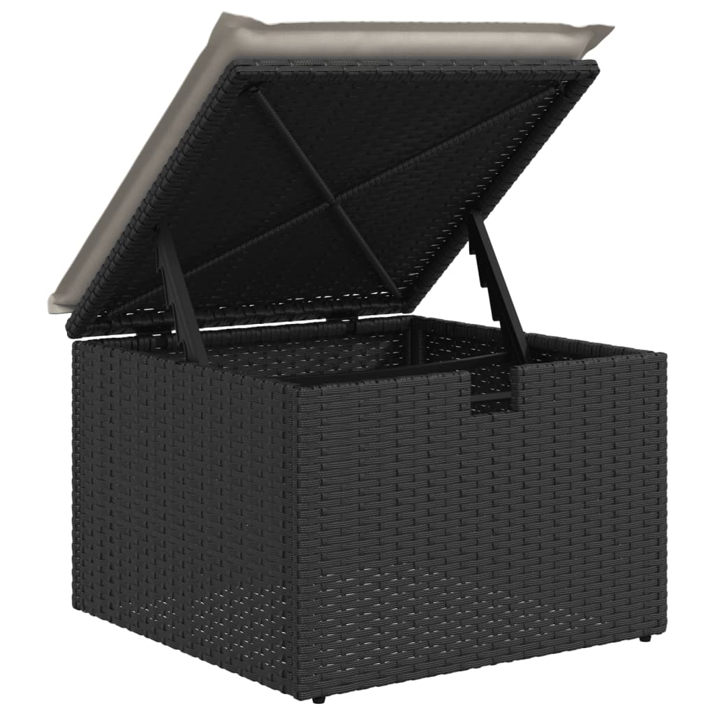Sgabello Giardino con Cuscino Nero 55x55x37 cm in Polyrattan - homemem39