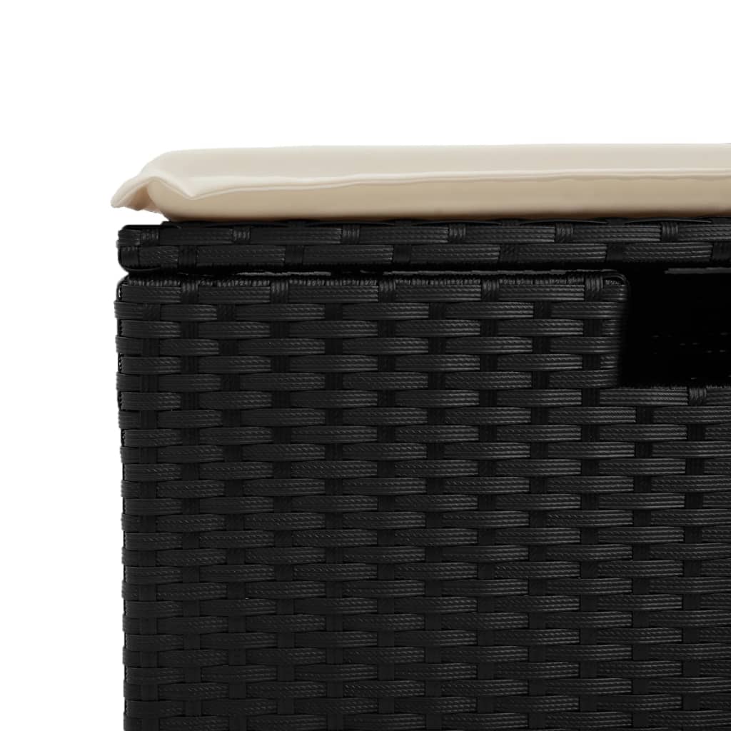 Sgabello Giardino con Cuscino Nero 55x55x37 cm in Polyrattan - homemem39