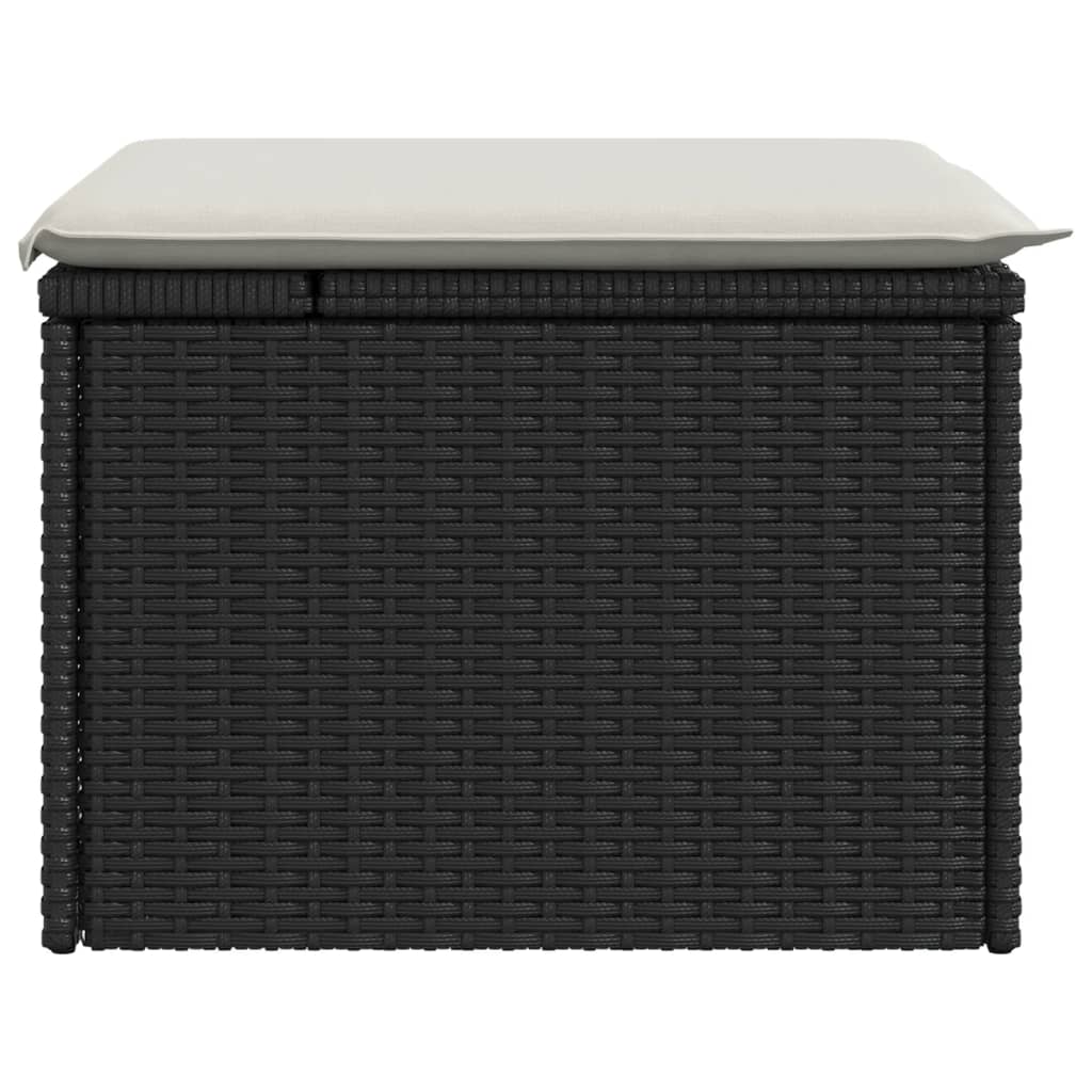 Sgabello Giardino con Cuscino Nero 55x55x37 cm in Polyrattan - homemem39