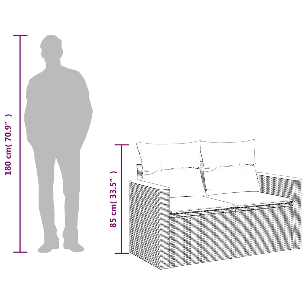 Divano da Giardino con Cuscini a 2 Posti Nero in Polyrattan | homemem39