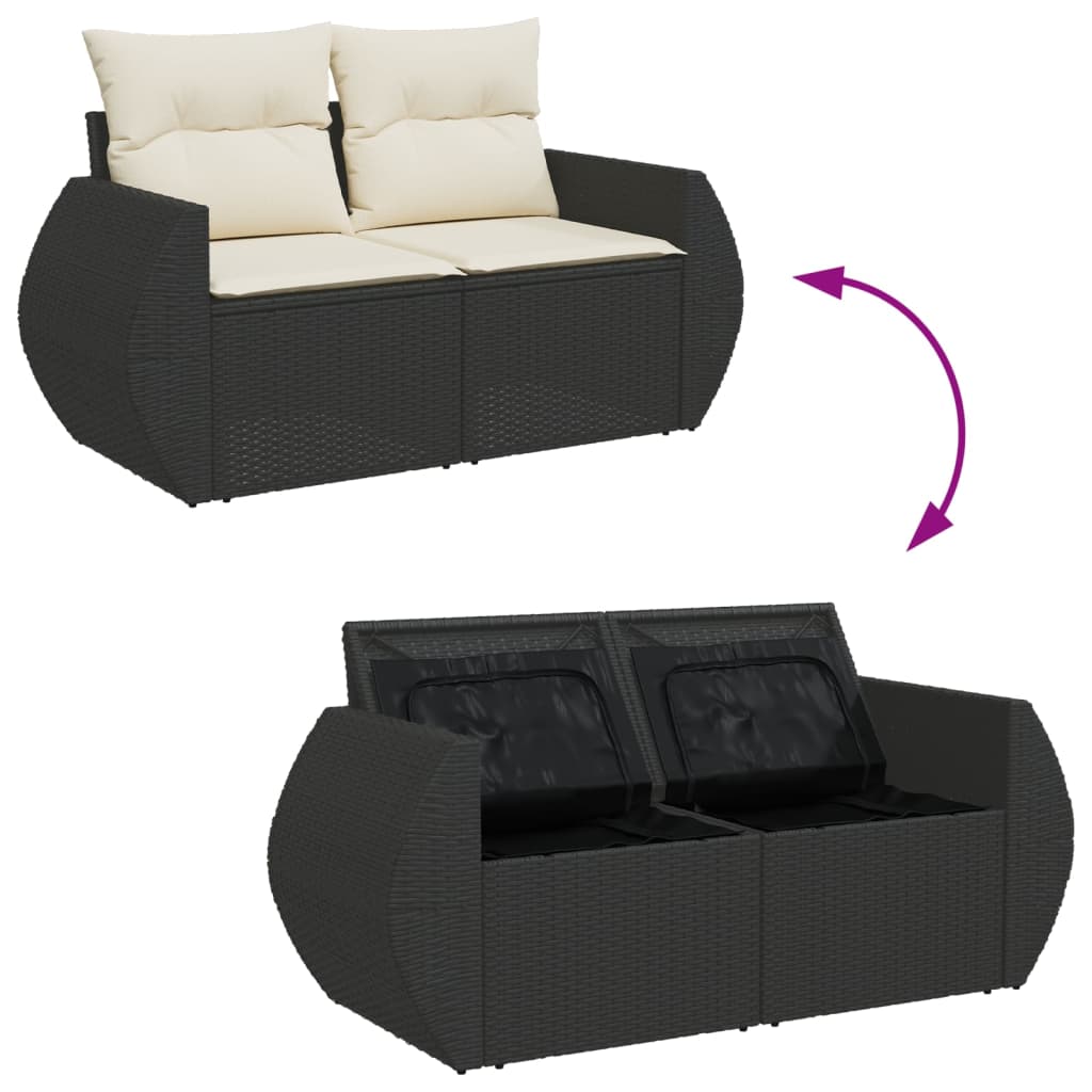 Divano da Giardino con Cuscini a 2 Posti Nero in Polyrattan - homemem39