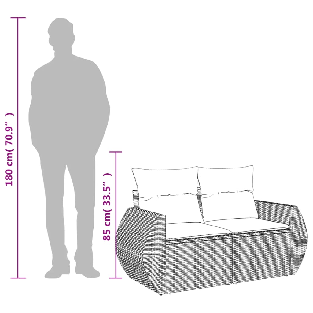 Divano da Giardino con Cuscini a 2 Posti Nero in Polyrattan - homemem39