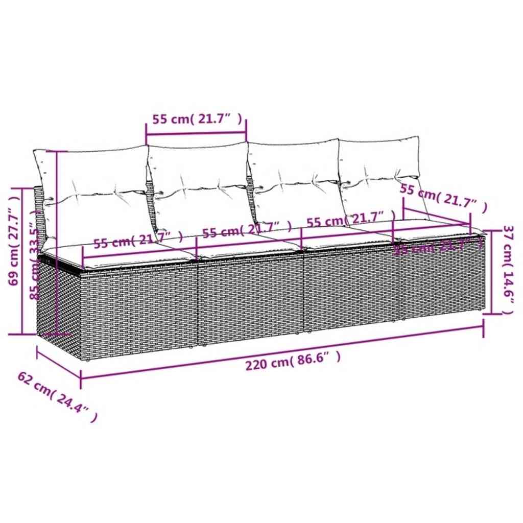 Divano da Giardino con Cuscini a 4 Posti Nero in Polyrattan | homemem39