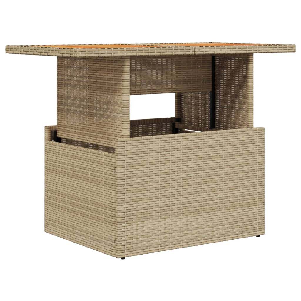 Beige Garden Table 100x55x73 cm Polyrattan and Acacia Wood