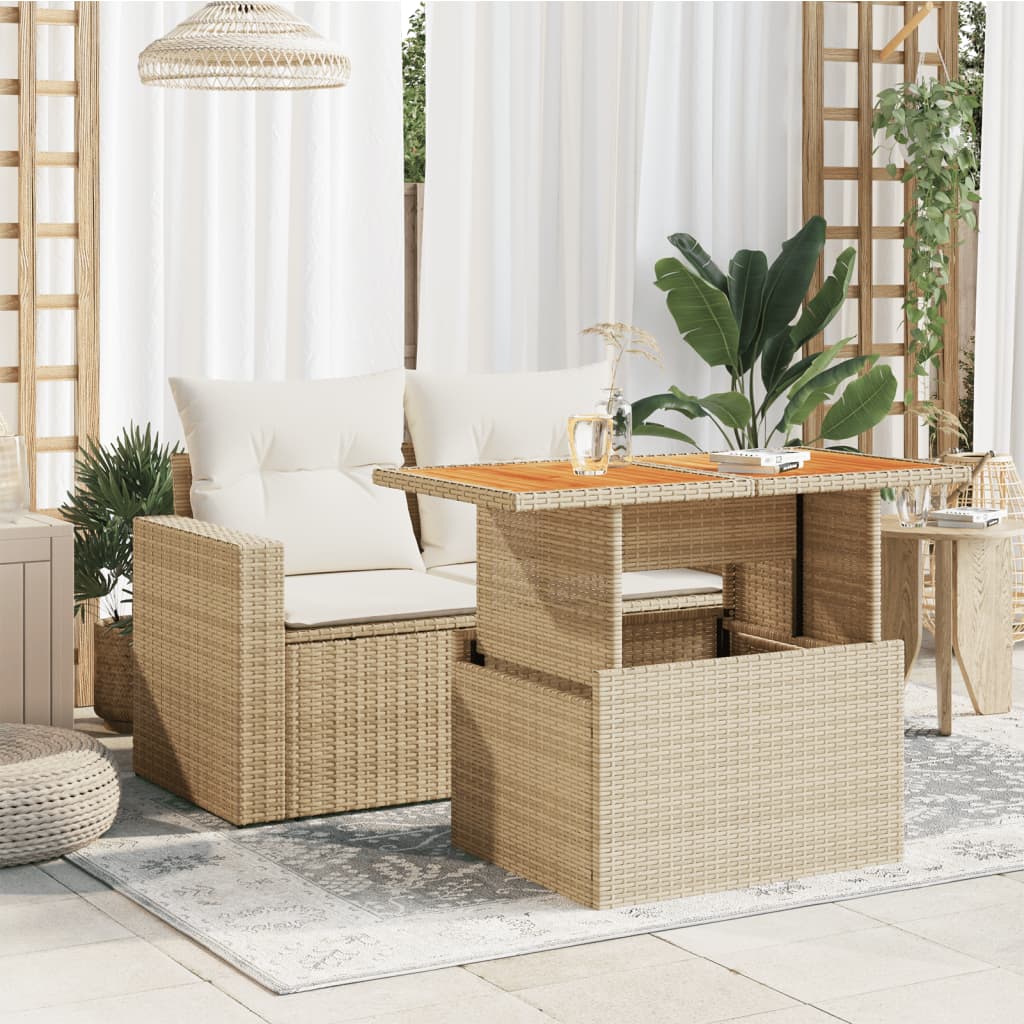 Beige Garden Table 100x55x73 cm Polyrattan and Acacia Wood