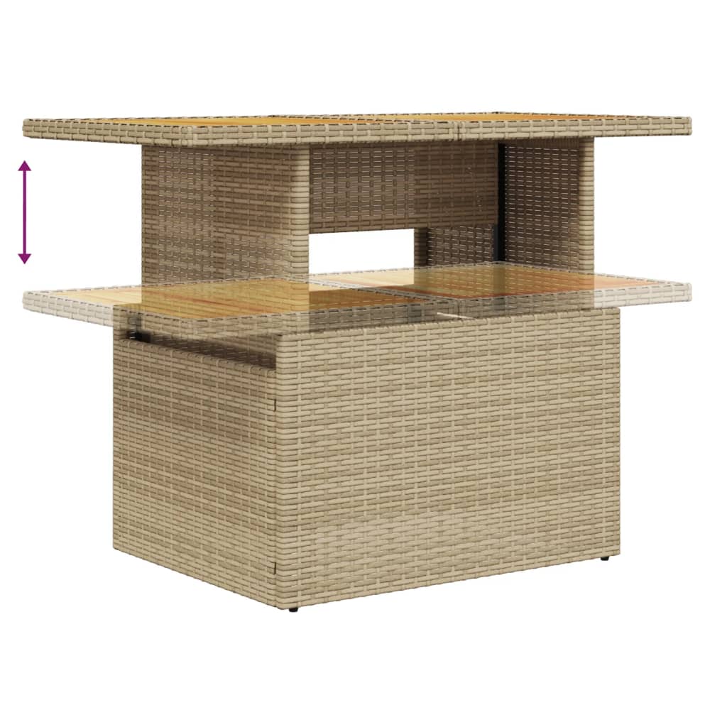 Beige Garden Table 100x55x73 cm Polyrattan and Acacia Wood