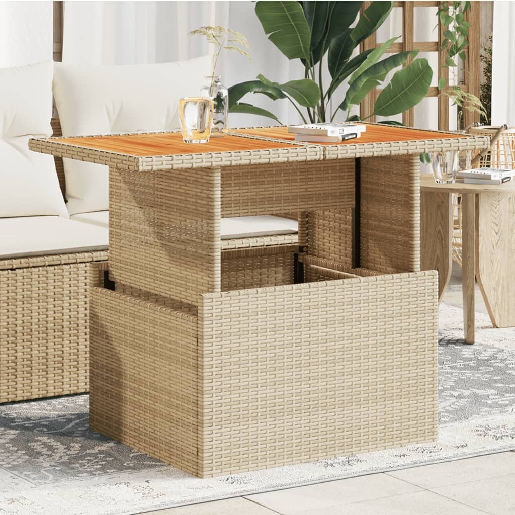 Beige Garden Table 100x55x73 cm Polyrattan and Acacia Wood