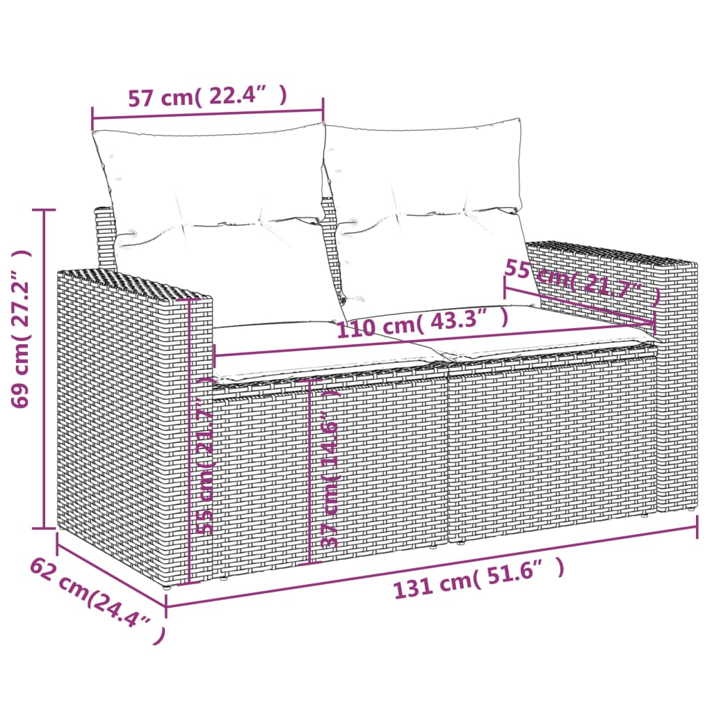 Divano da Giardino con Cuscini a 2 Posti Beige in Polyrattan | homemem39