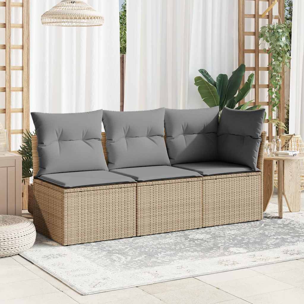 Divano da Giardino con Cuscini a 3 Posti Beige in Polyrattan - homemem39