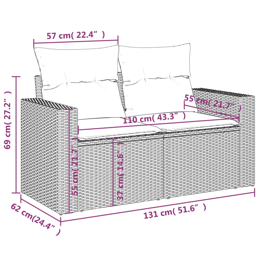 Divano da Giardino con Cuscini a 2 Posti Beige in Polyrattan | homemem39