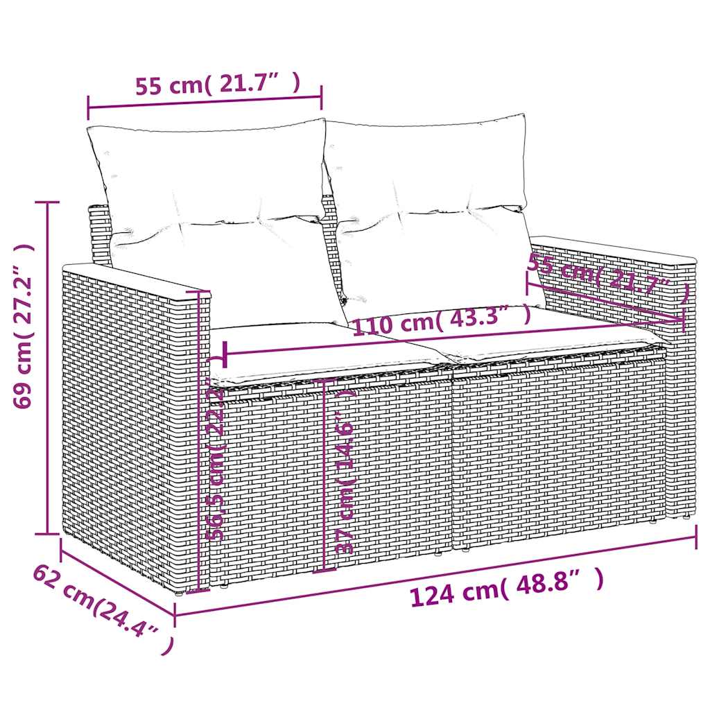 Divano da Giardino con Cuscini a 2 Posti Beige in Polyrattan - homemem39