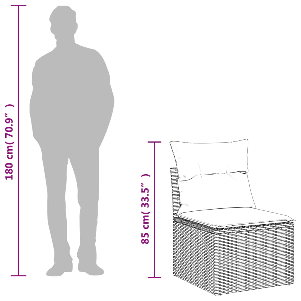 Divano Giardino Senza Braccioli con Cuscini Grigio Polyrattan - homemem39