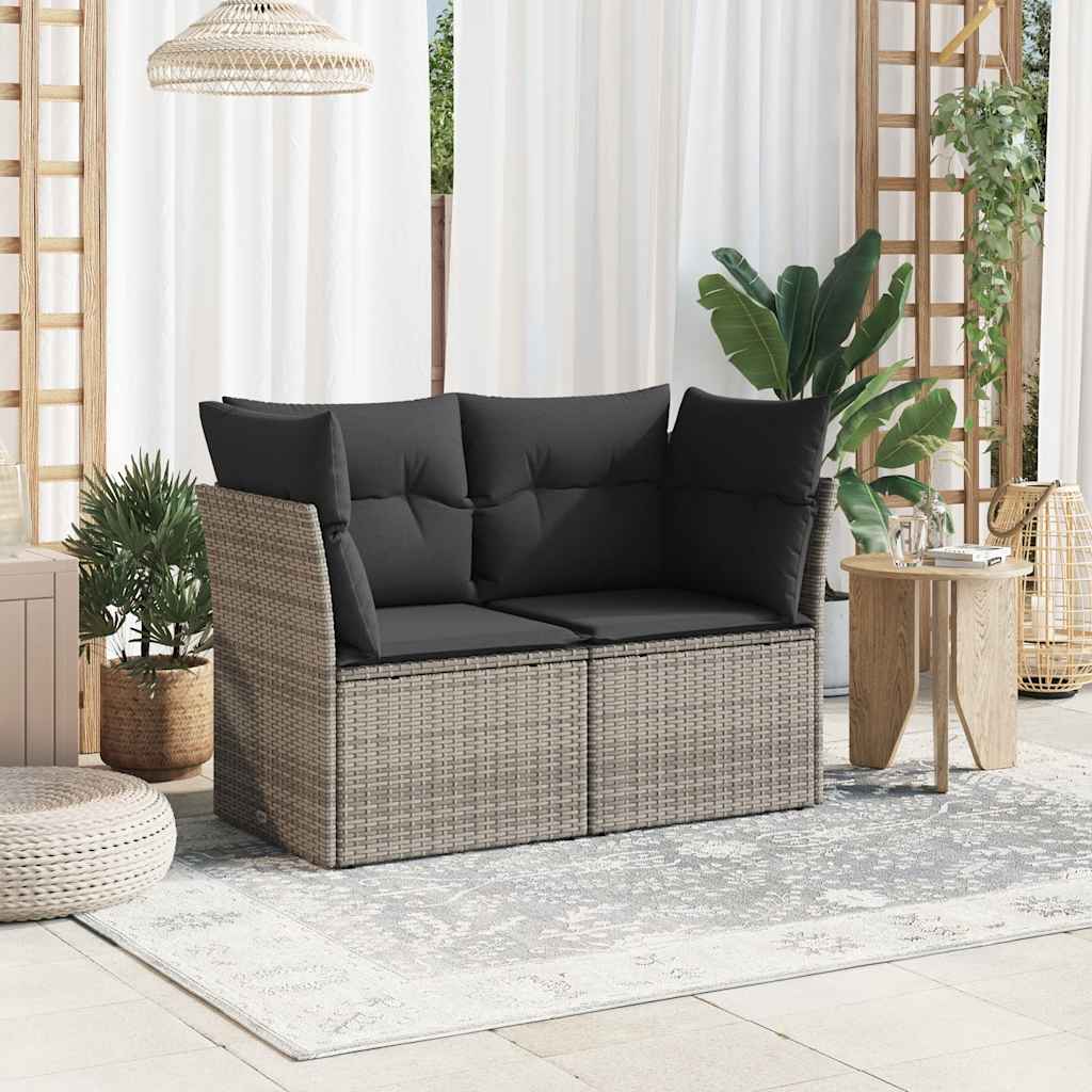 Divano da Giardino con Cuscini 2 Posti Grigio in Polyrattan - homemem39