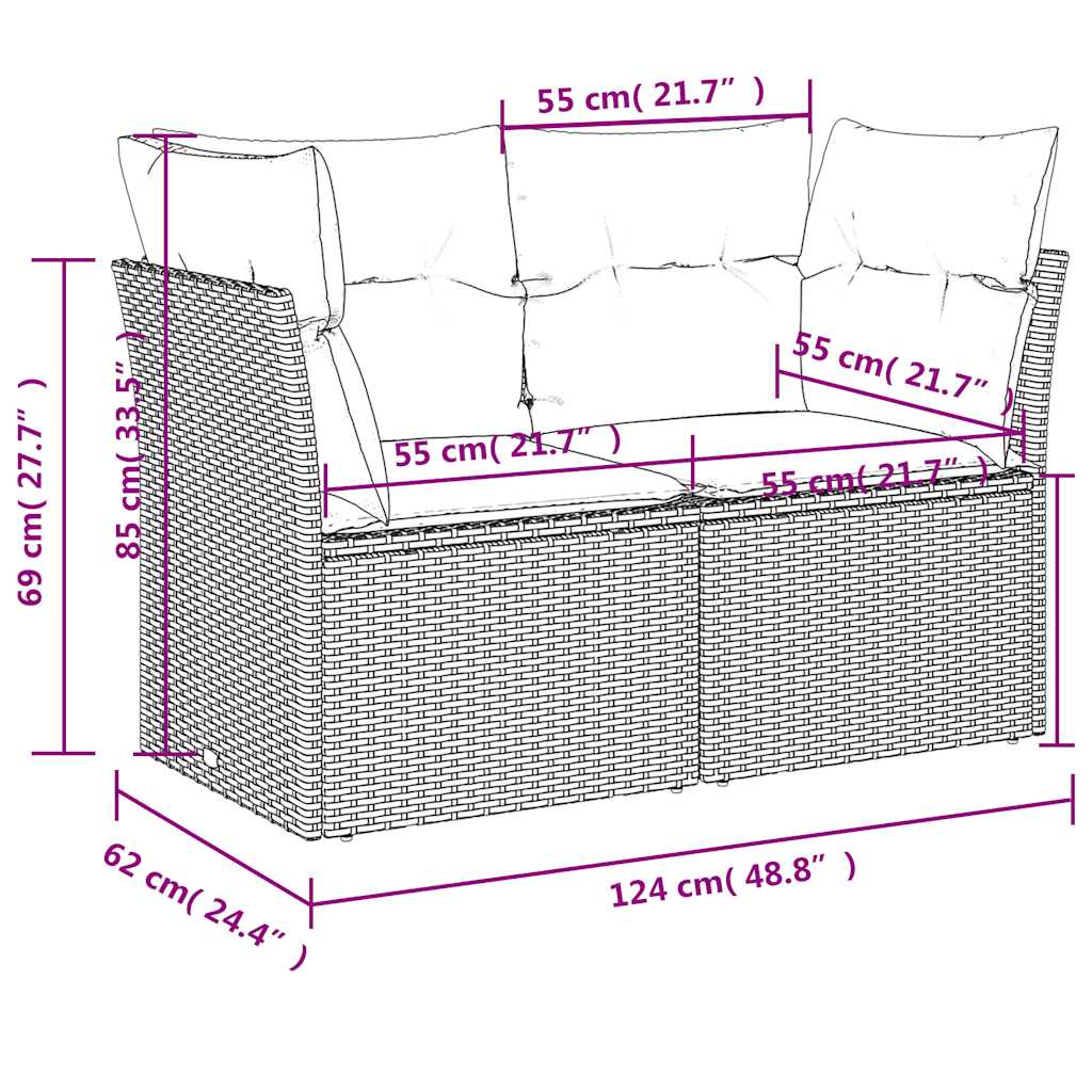 Divano da Giardino con Cuscini 2 Posti Grigio in Polyrattan - homemem39