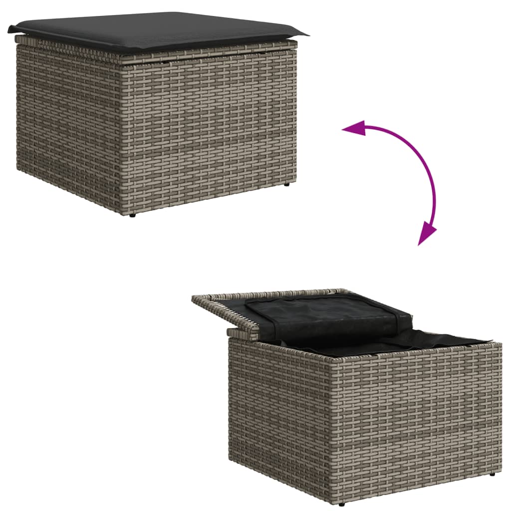 Sgabello Giardino con Cuscino Grigio 55x55x37 cm in Polyrattan - homemem39