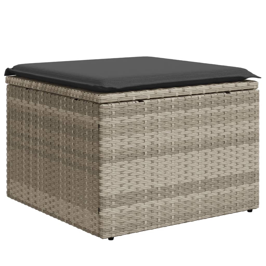 Sgabello Giardino e Cuscino Grigio Chiaro 55x55x37cm Polyrattan - homemem39