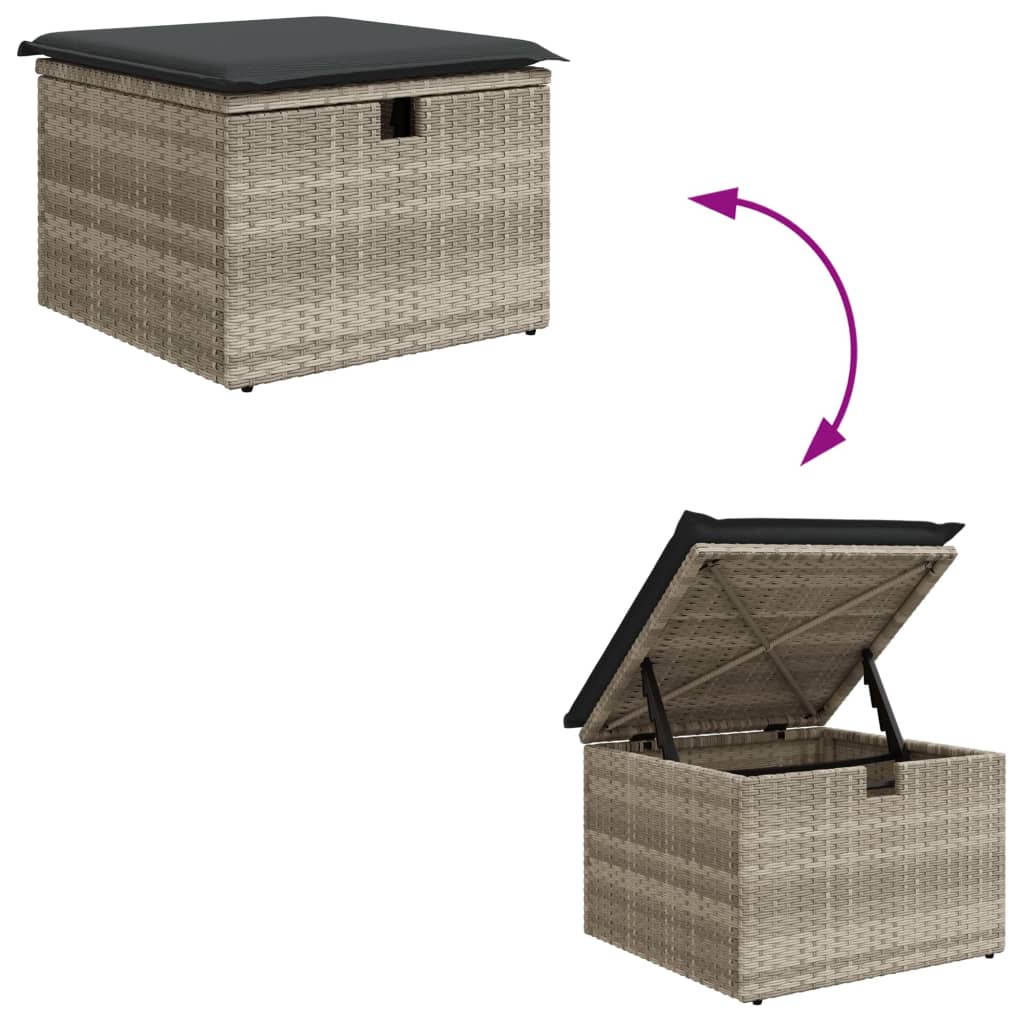 Sgabello Giardino e Cuscino Grigio Chiaro 55x55x37cm Polyrattan - homemem39