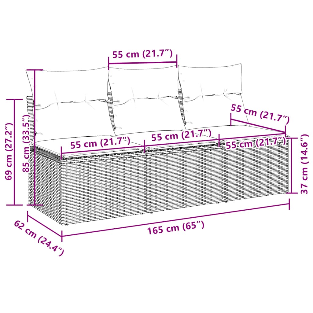 Divano da Giardino con Cuscini 3 Posti Grigio Chiaro Polyrattan | homemem39