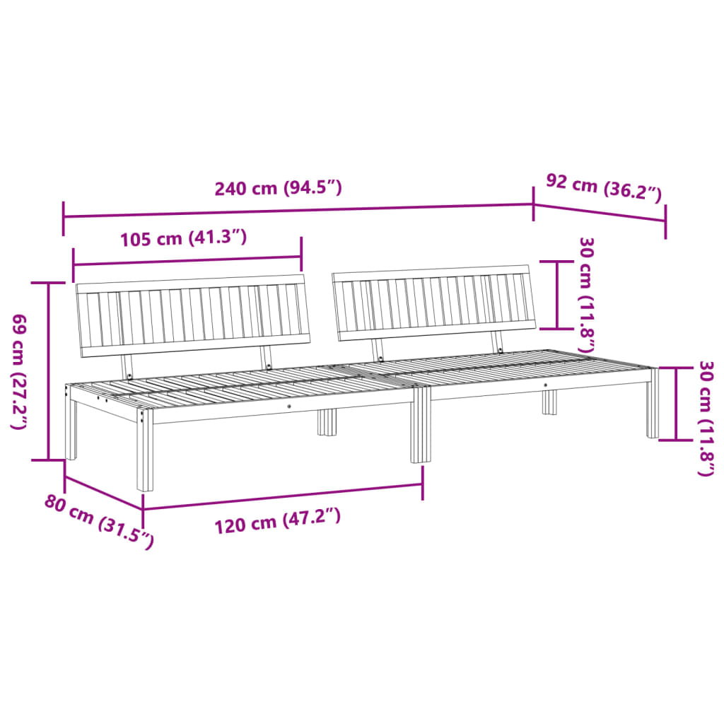 Divani Centrali da Giardino Pallet 2pz Legno Massello di Acacia | homemem39