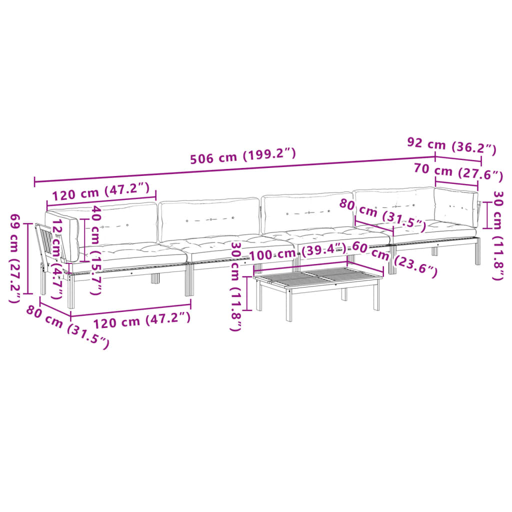 Set Divano Pallet Giardino 5pz con Cuscini Massello Acacia | homemem39