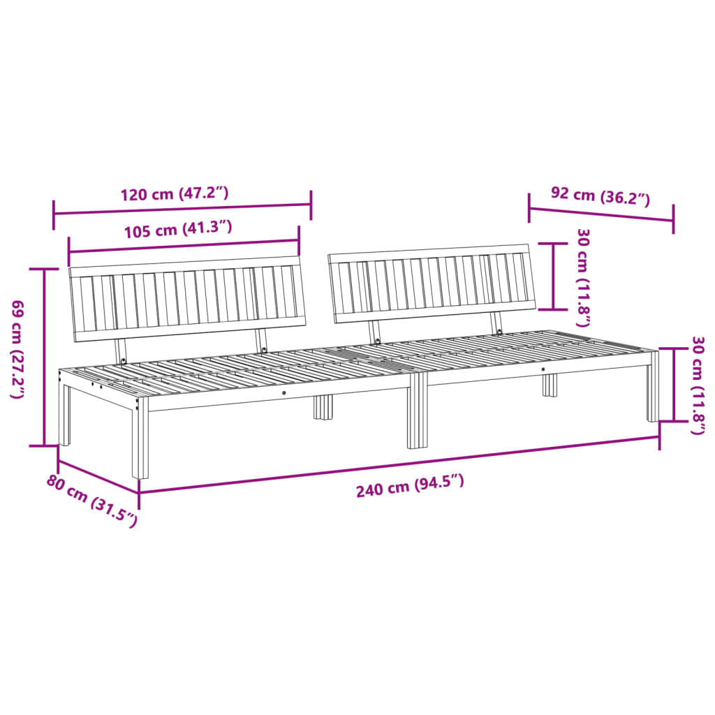 Divani Centrali da Giardino Pallet 2pz Legno Massello di Acacia | homemem39