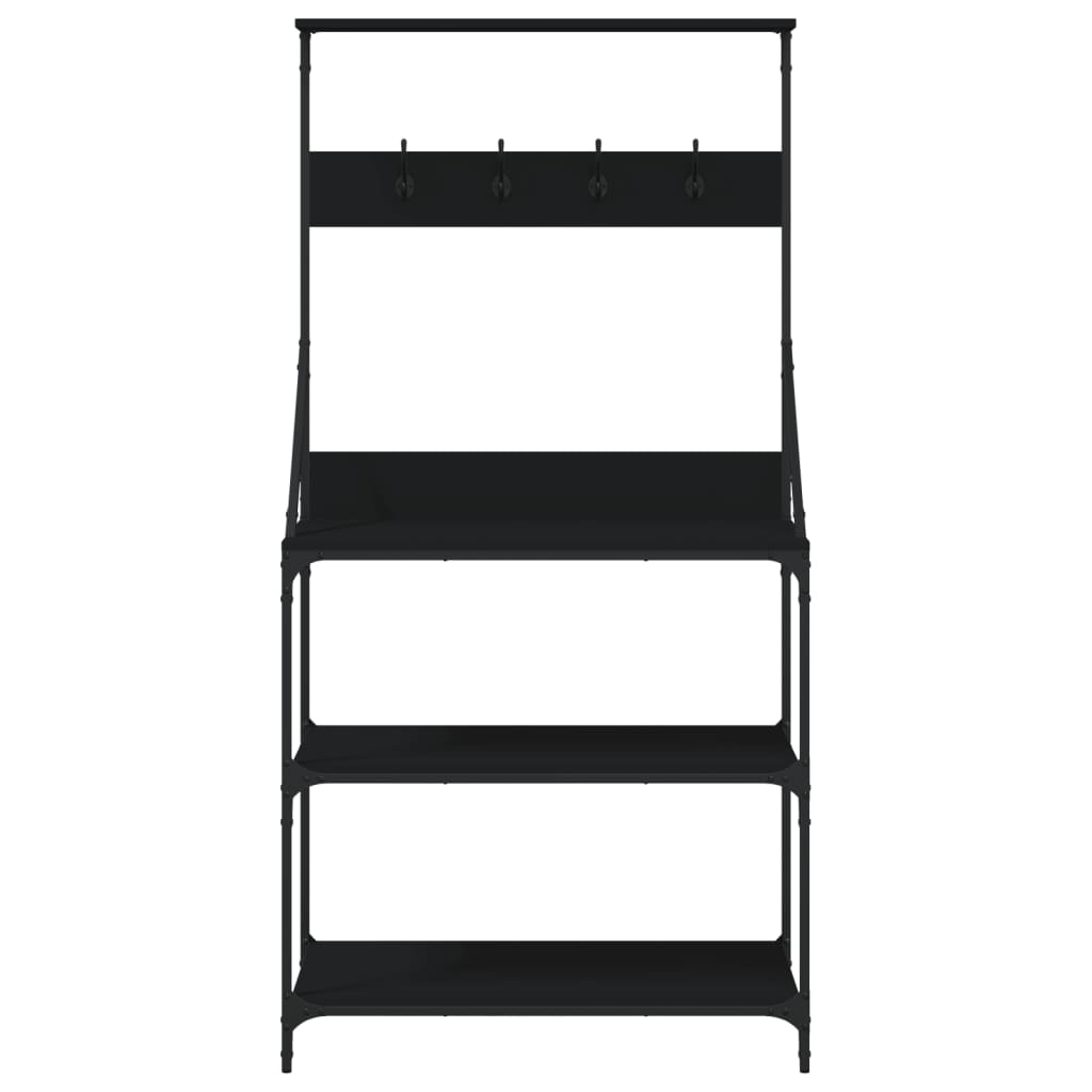 Scaffale da Cucina con Ganci 4 Ripiani Nero Legno Multistrato - homemem39