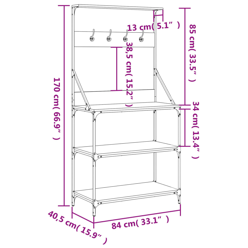 Scaffale Cucina Ganci 4 Ripiani Grigio Sonoma Legno Multistrato - homemem39