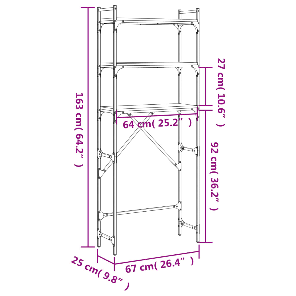 Scaffale per Lavatrice Nero 67x25x163 cm in Legno Multistrato | homemem39