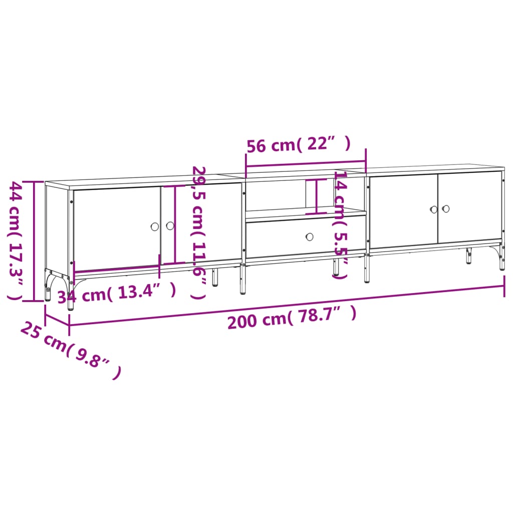 Mobile TV Cassetto Grigio Sonoma 200x25x44 cm Legno Multistrato | homemem39