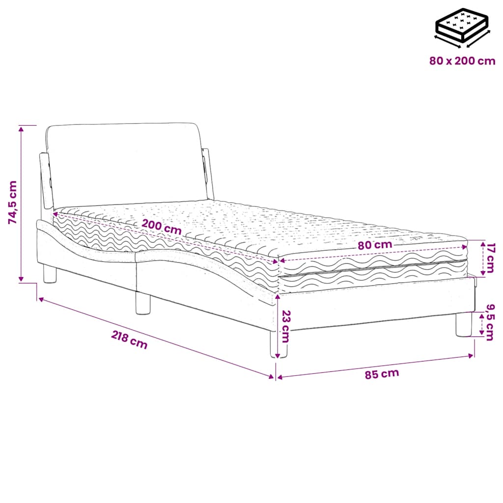 Letto con Materasso Dover Blu 80x200 cm in Velluto