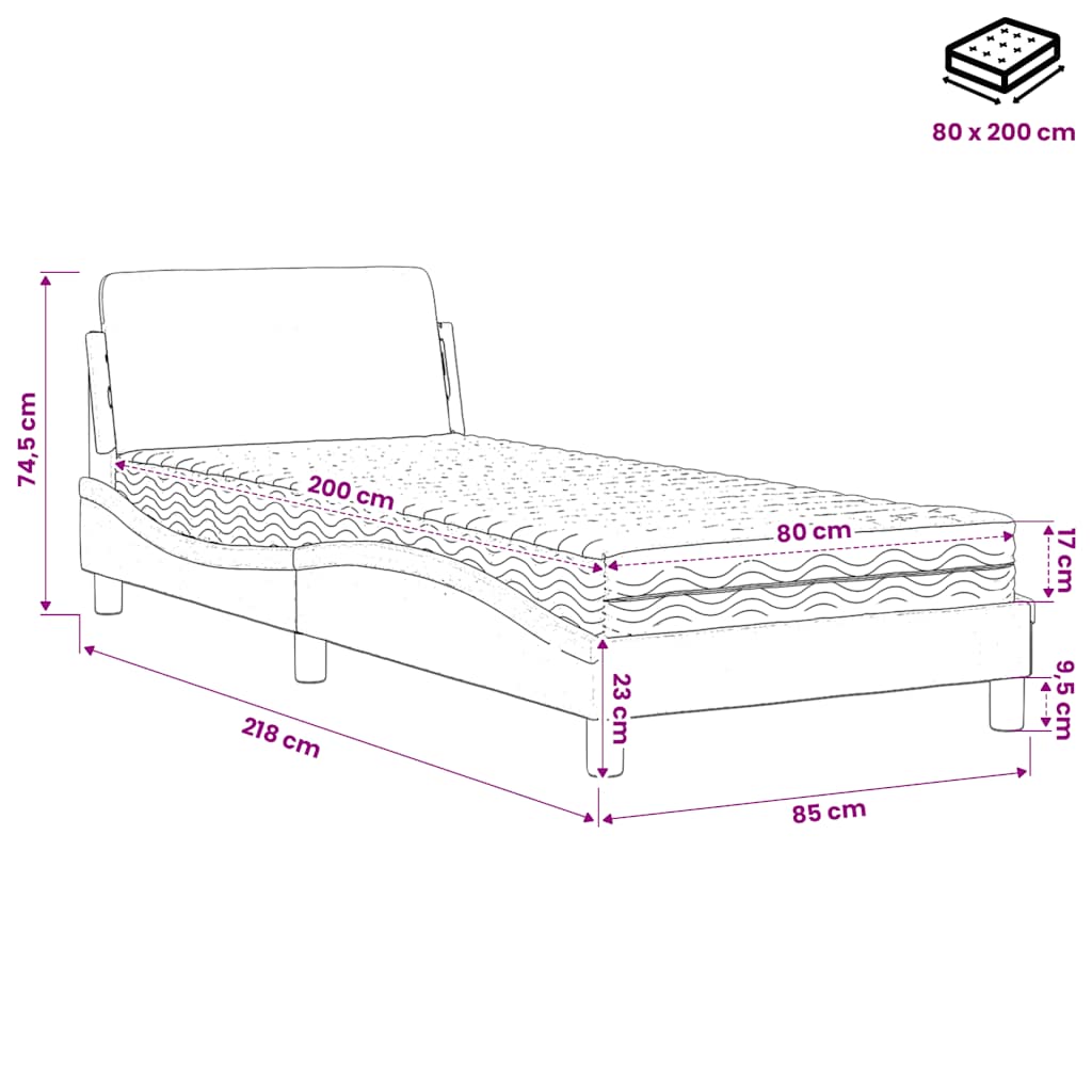 Letto con Materasso Dover Rosa 80x200 cm in Velluto