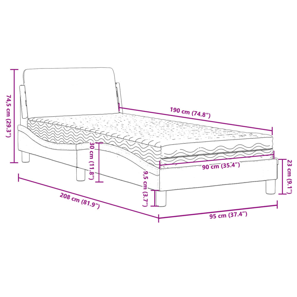 Letto con Materasso Dover Nero 90x190 cm in Tessuto | homemem39