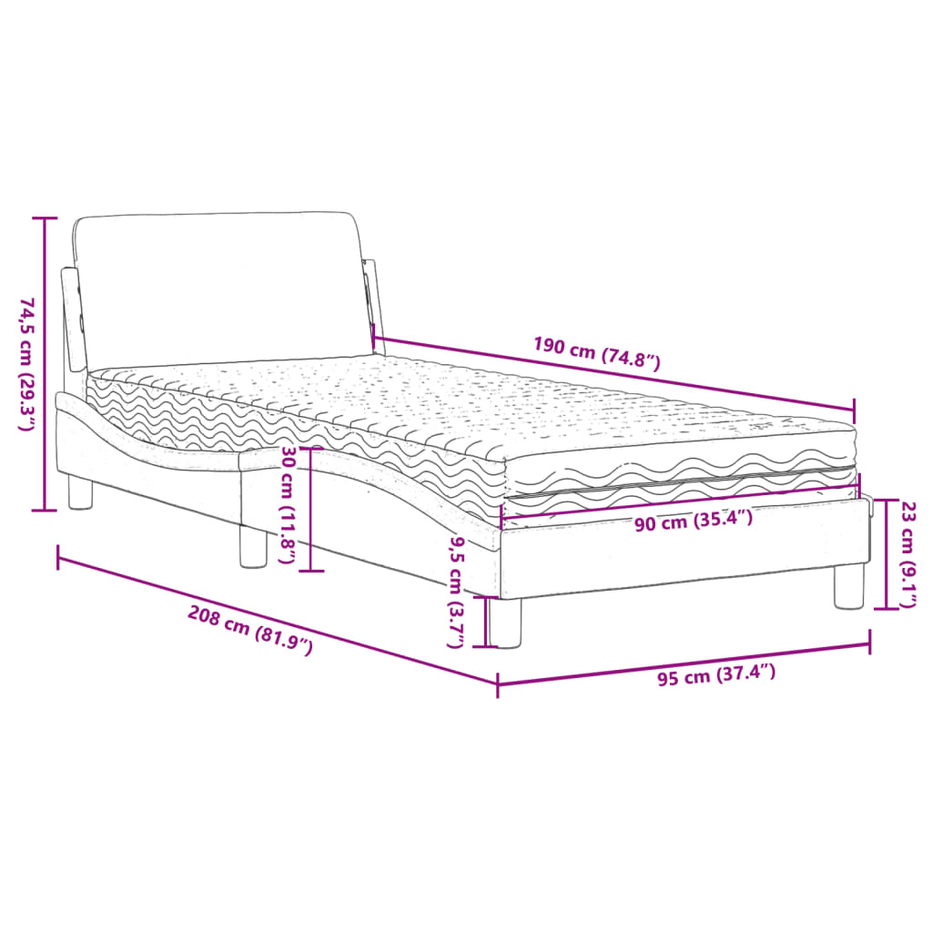 Letto con Materasso Dover Bianco e Nero 90x190 cm in Similpelle | homemem39