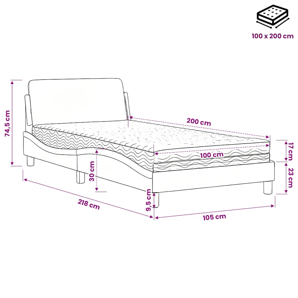 Letto con Materasso Dover Bianco 100x200 cm in Similpelle | homemem39